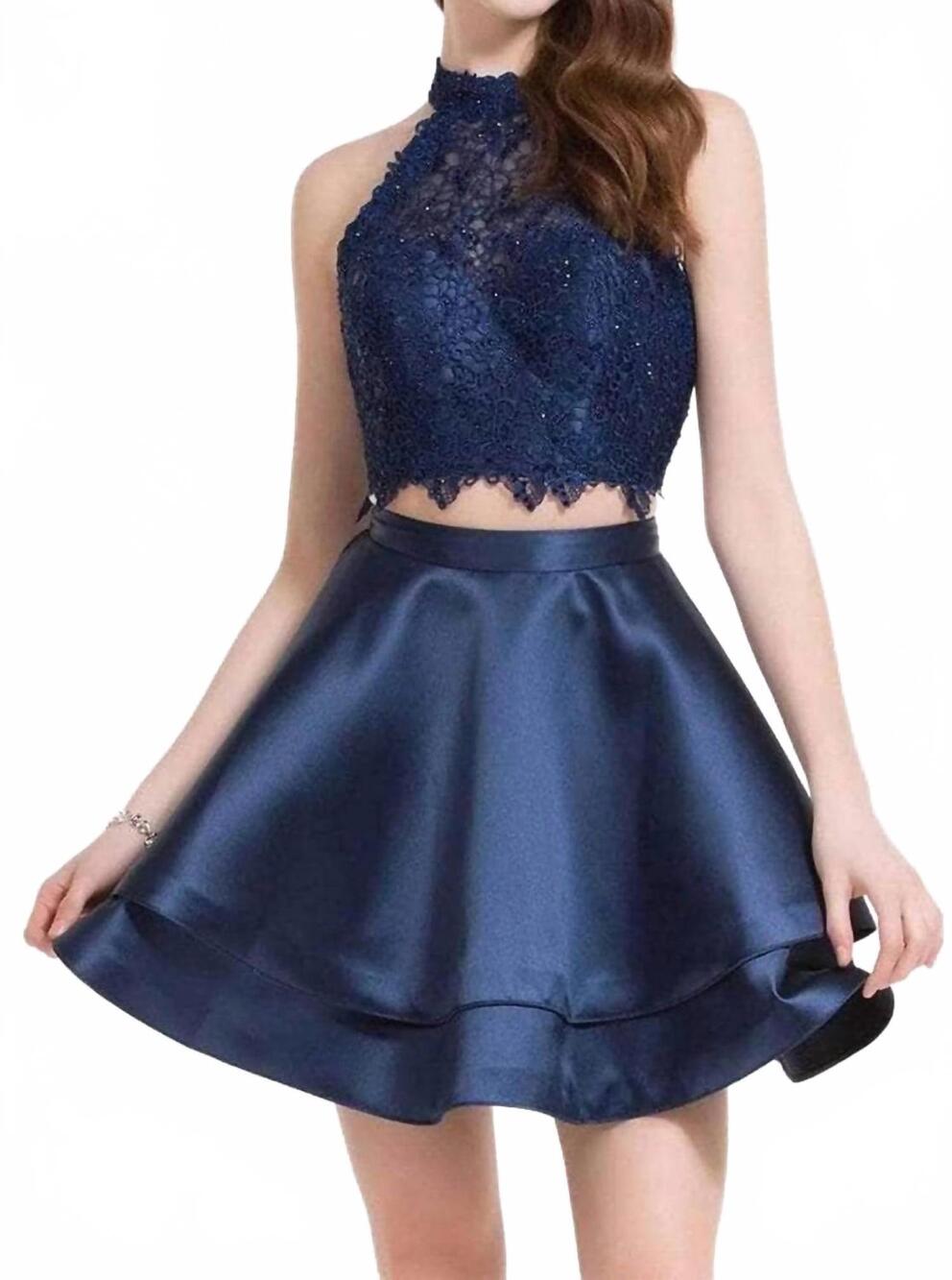 NEW ALYCE PARIS two piece halter lace mikado cocktail dress in midnight